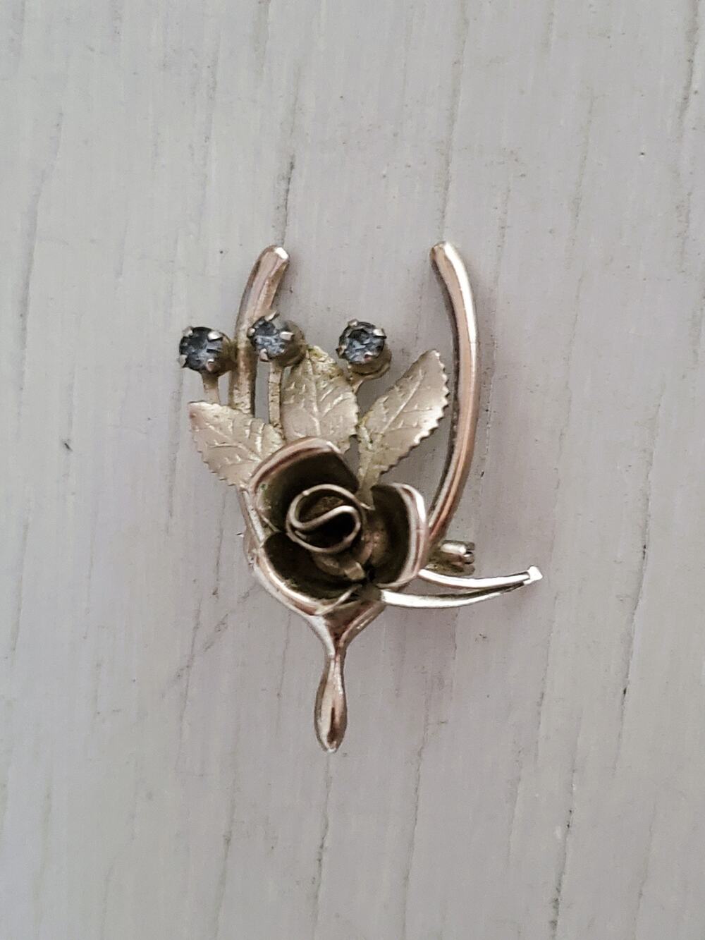 Vintage Silver tone Floral Wishbone Pin Brooch